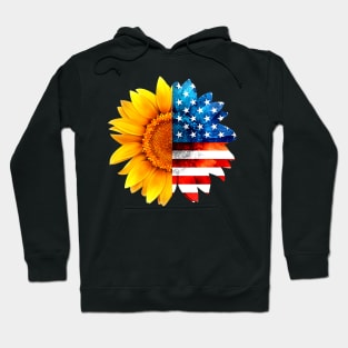 Patrioctic Sunflower American Flag 4th Of July Hoodie